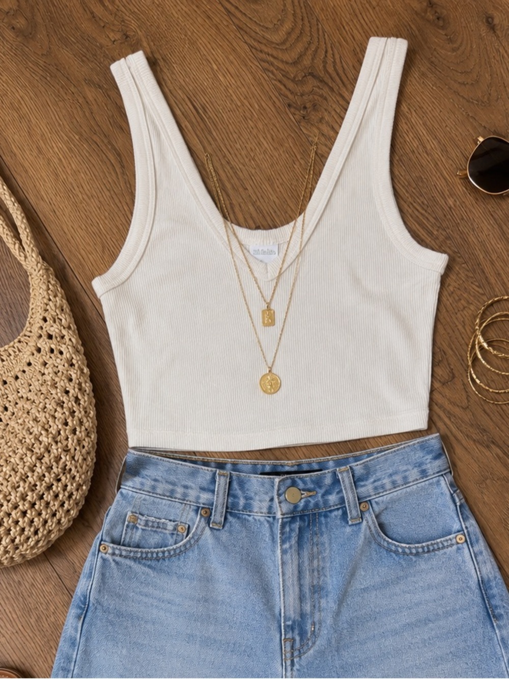 wild fable Cream Ribbed Crop Tank Top